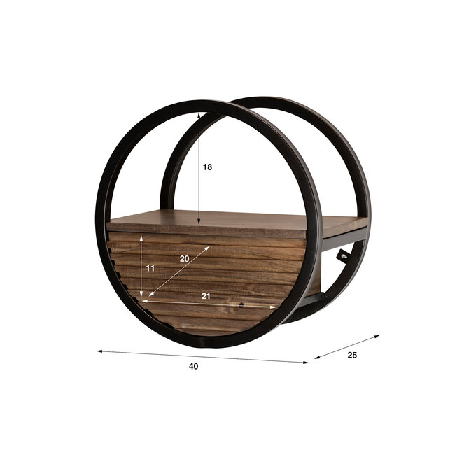 WoonStijl Wandschap Circular 1 lade Ø40cm Acacia bruin