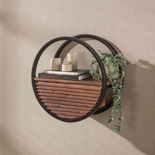 WoonStijl Wandschap Circular 1 lade Ø50cm Acacia bruin