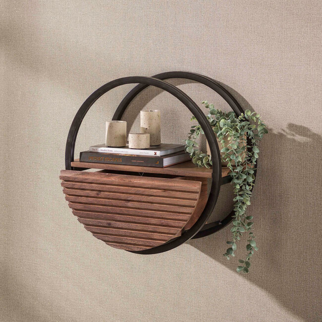 WoonStijl Wandschap Circular 1 lade Ø50cm Acacia bruin