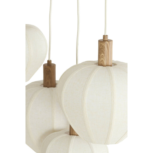 Light en Living Hanglamp 5L Ø76x140 cm HUXI naturel houtprint + linnen crème