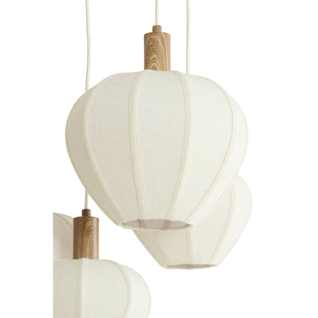 Light en Living Hanglamp 5L Ø76x140 cm HUXI naturel houtprint + linnen crème