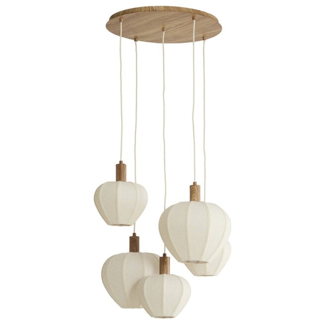 Light en Living Hanglamp 5L Ø76x140 cm HUXI naturel houtprint + linnen crème