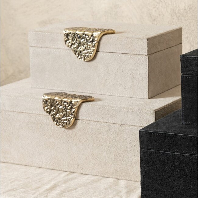 PTMD Opbergbox Hazael Beige suede set van 2 druppel