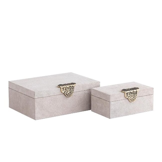PTMD Opbergbox Hazael Beige suede set van 2 druppel