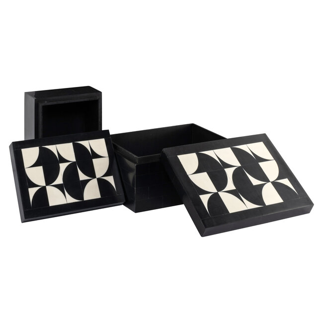 Richmond Interiors  Opbergdoos Rae zwart/wit - Set van 2