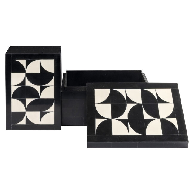 Richmond Interiors  Opbergdoos Rae zwart/wit - Set van 2