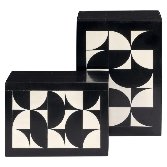 Richmond Interiors  Opbergdoos Rae zwart/wit - Set van 2