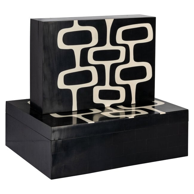 Richmond Interiors  Opbergdoos Lux zwart/wit - Set van 2