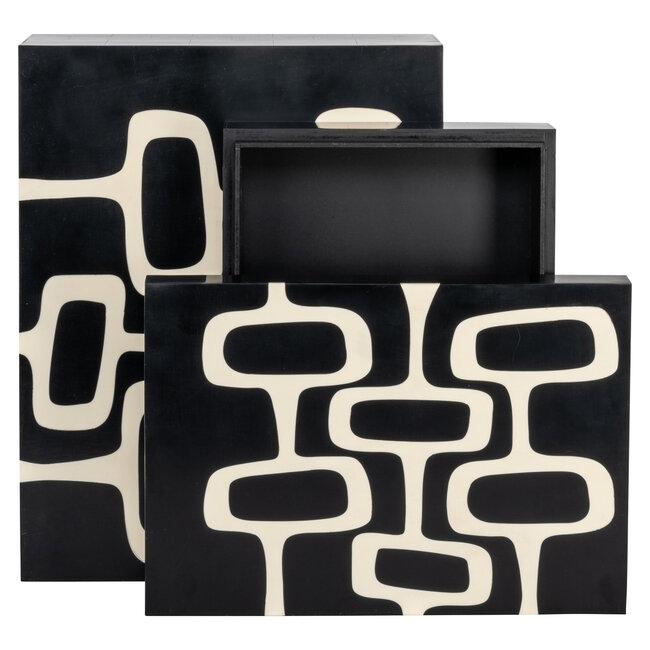 Richmond Interiors  Opbergdoos Lux zwart/wit - Set van 2