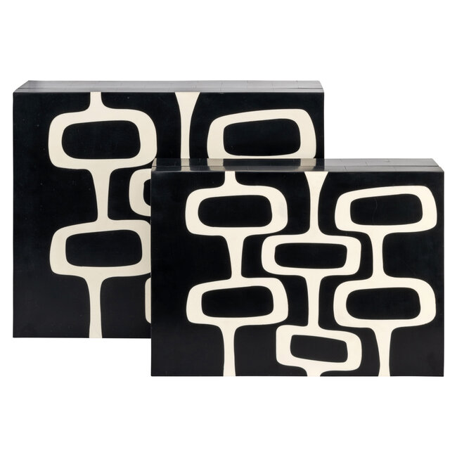 Richmond Interiors  Opbergdoos Lux zwart/wit - Set van 2