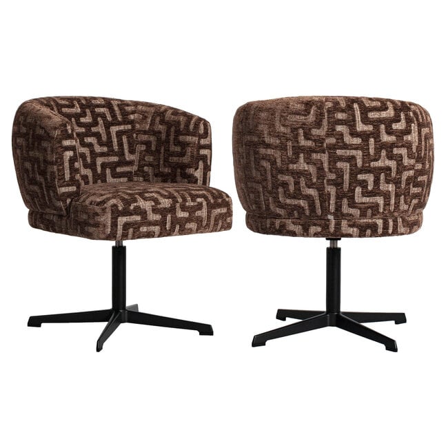 Richmond Interiors  Eetkamerstoel Dinan bruin labyrinth fire retardant - draaibaar