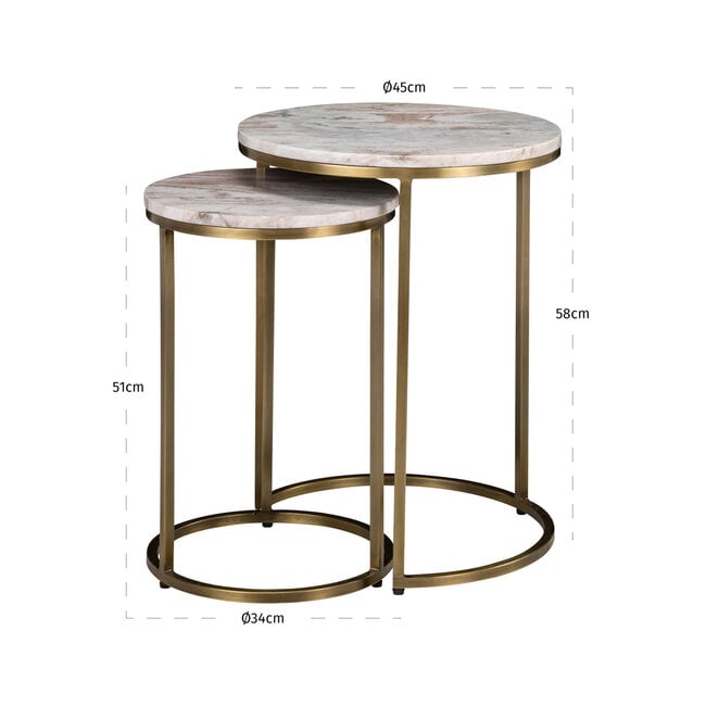 Richmond Interiors  Bijzettafel Bottega Blush beige - Set van 2