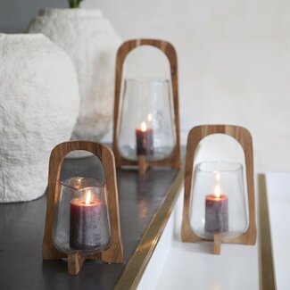 Light en Living Windlicht Ø26x48 cm ANOSY glas helder+hout naturel