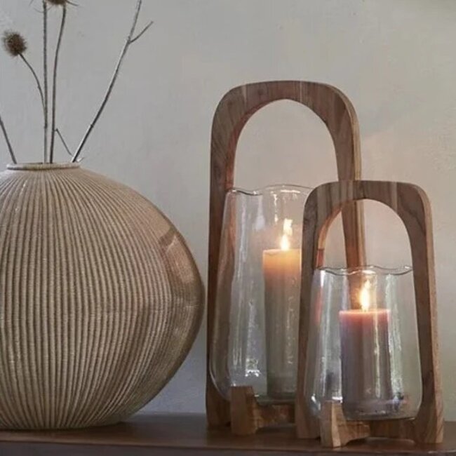 Light en Living Windlicht Ø21,5x35 cm ANOSY glas  helder+hout naturel