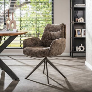 WoonStijl Armstoel Lounge draaibaar taupe met bruin onderstel