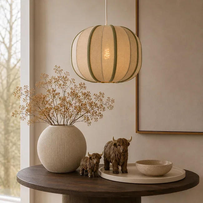 Light en Living Hanglamp Ø40x30 cm ESMIRIA naturel+olijfgroen