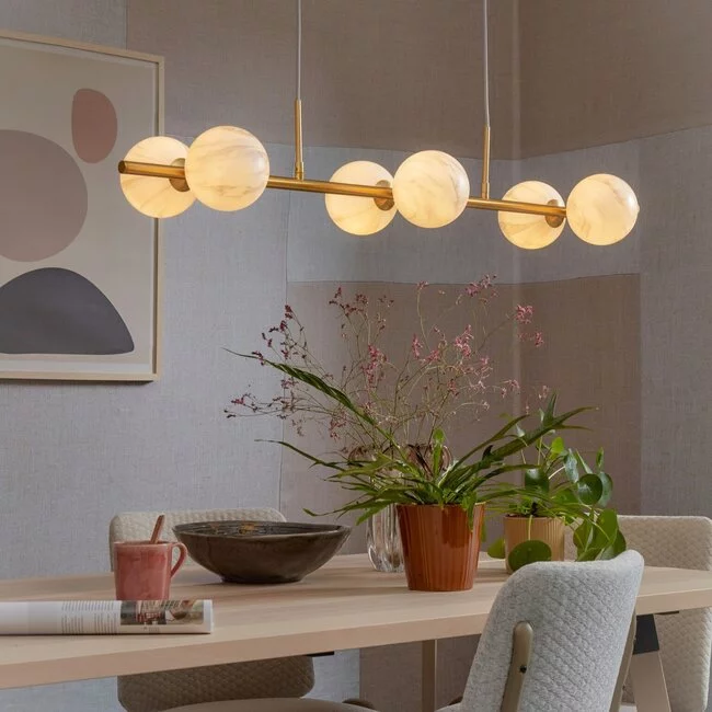 it's about RoMi Hanglamp glas/ijzer Carrara 6-bollen wit marmerprint/goud