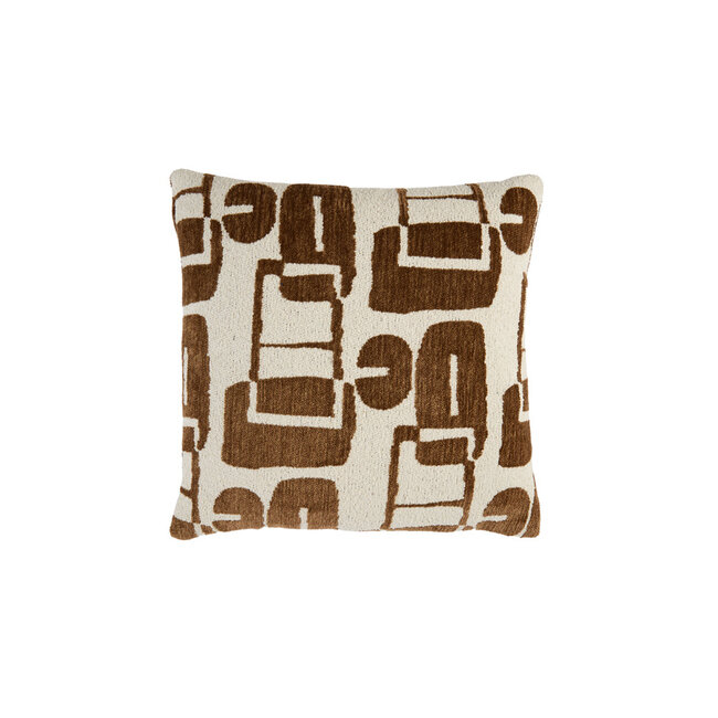 Light en Living Kussen 45x45 cm LYSS donker bruin+crème veren gevuld