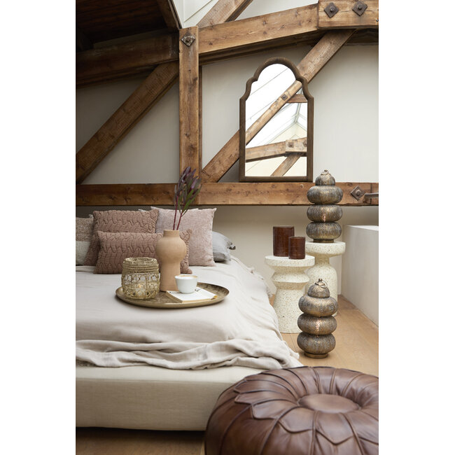 Light en Living Poef Ø58x32 cm CALIMA leer bruin