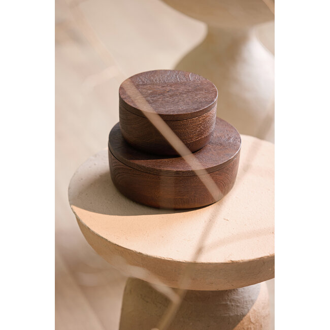Light en Living Deco box Ø19x7 cm METETI hout mat donker bruin