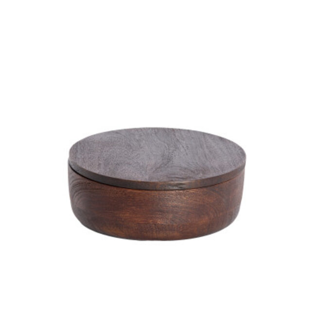 Light en Living Deco box Ø19x7 cm METETI hout mat donker bruin