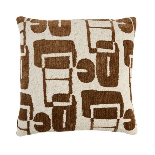 Light en Living Kussen 45x45 cm LYSS donker bruin+crème veren gevuld