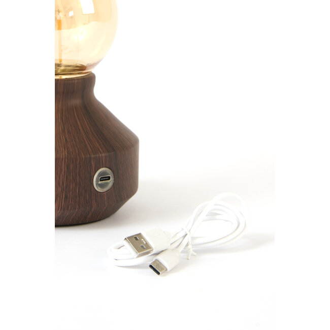 Light en Living Tafellamp LED Ø13x21,5 cm ZENY hout print d bruin+glas amber