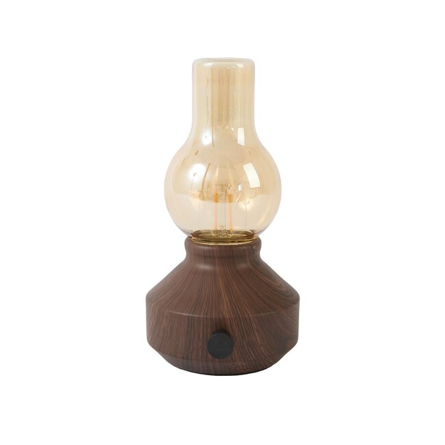Light en Living Tafellamp LED Ø13x21,5 cm ZENY hout print d bruin+glas amber