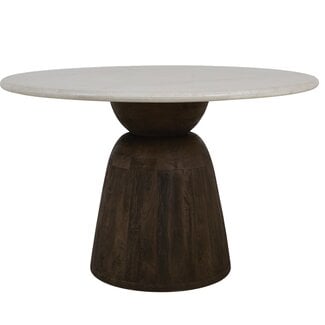 Light en Living Eettafel Ø120x76 cm SOY marmer zand+mango hout choco bruin
