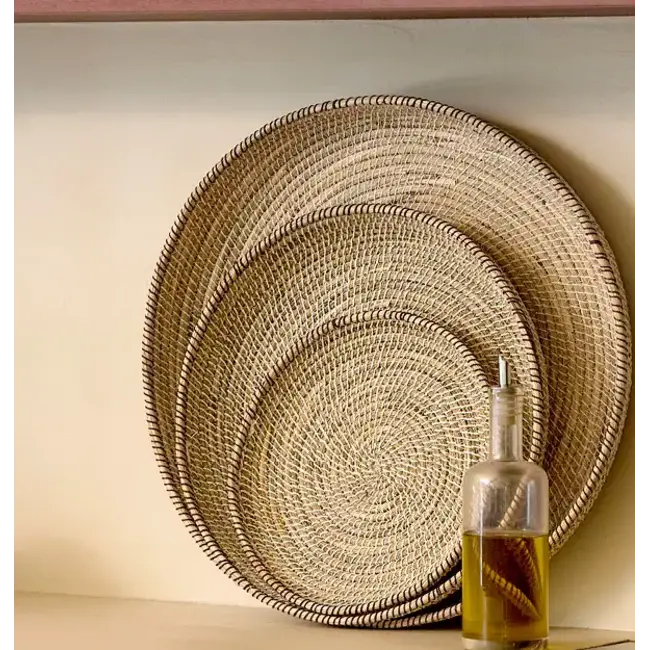 Light en Living Schaal/wandorn Set van 3 Ø25x3,5+Ø35x6+Ø45x7 cm BURICA zeegras nat