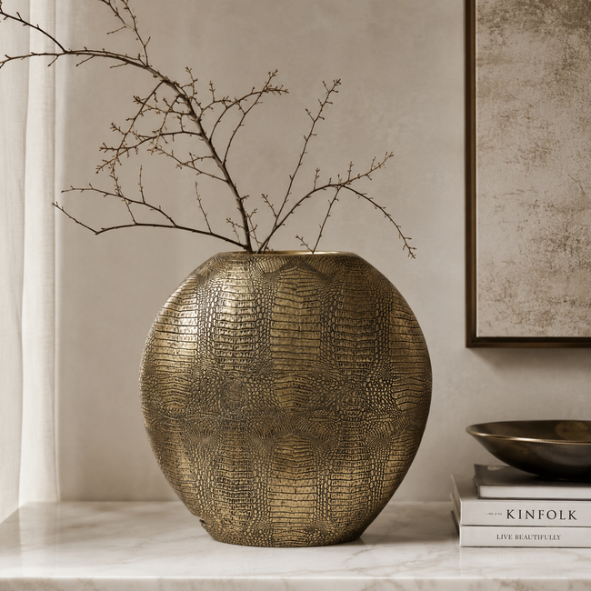 Light en Living Vaas deco 50x15x50 cm SKELD antiek brons