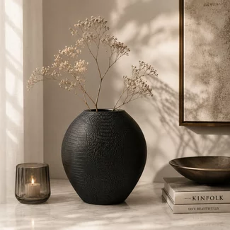 Light en Living Vaas SKELD Mat Zwart 29,5x8x31,5 cm