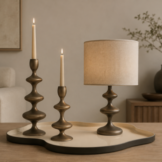 Light en Living Schaal Ø50x2 cm PEDRIO glans crème+mat bruin-brons