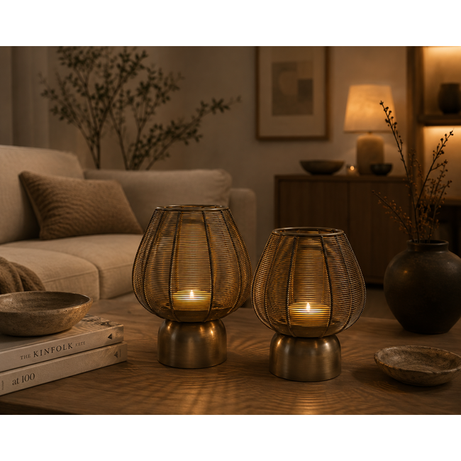 Light en Living Windlicht Suneko antiek brons - 2 maten