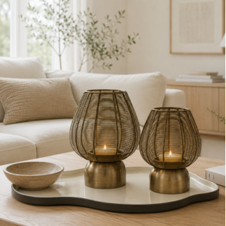 Light en Living Windlicht Suneko antiek brons - 2 maten
