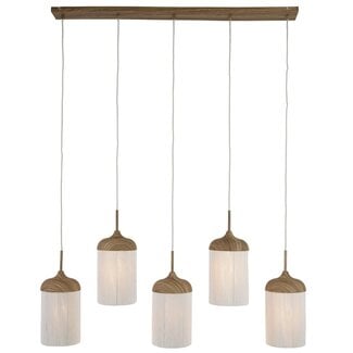 Light en Living Hanglamp 5L 117x10x27 cm DANIA houtprint naturel+touw crème