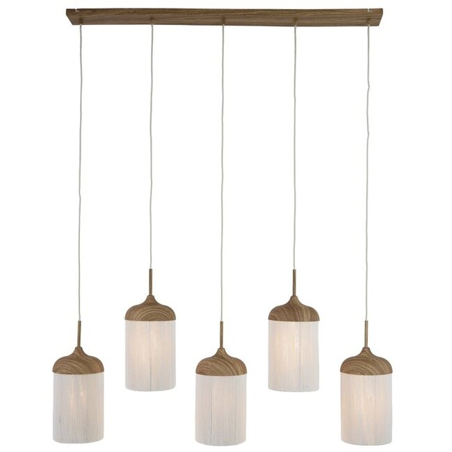 Light en Living Hanglamp 5L 117x10x27 cm DANIA houtprint naturel+touw crème