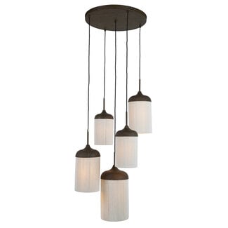 Light en Living Hanglamp 5L Ø50x32 cm DANIA houtprint donkerbruin+touw crème