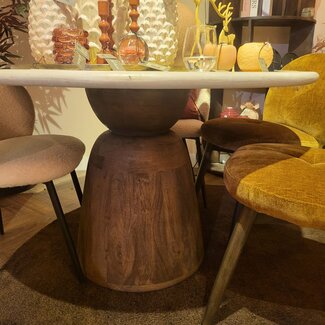 Light en Living Eettafel Ø120x76 cm SOY marmer zand+mango hout choco bruin