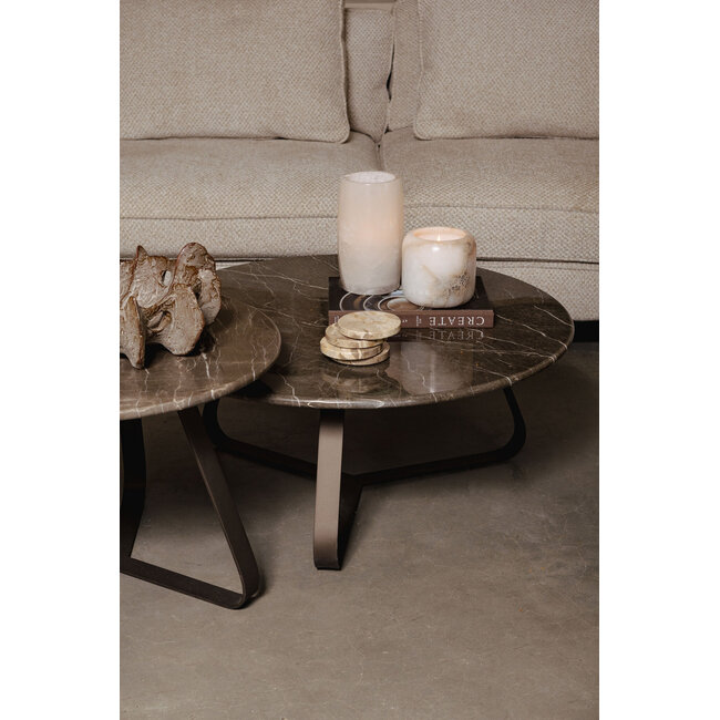 PTMD Salontafel Kae Marmer donkerbruin rond S