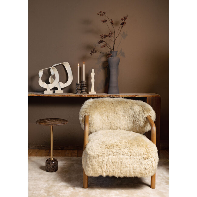 PTMD Ornament Vae Beige gegoten aluminium op travertin voet S