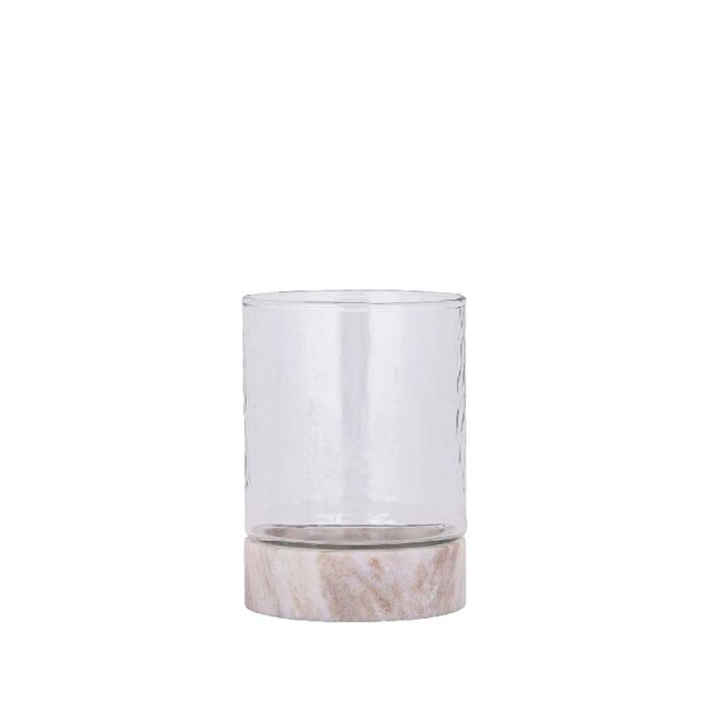 PTMD Windlicht Keylan marmeren voet met glas S laag