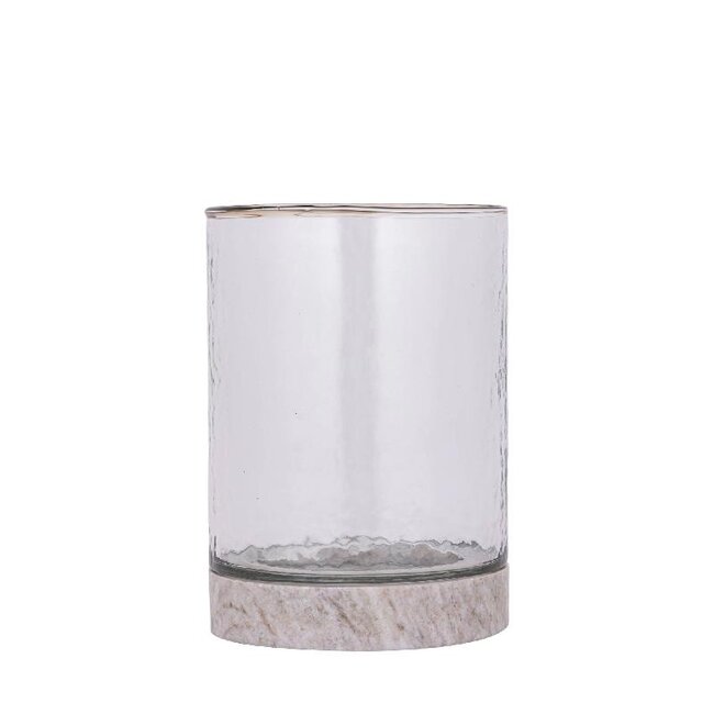 PTMD Windlicht Keylan marmeren voet met glas L