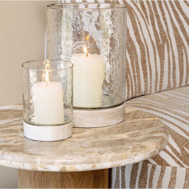PTMD Windlicht Keylan marmeren voet met glas L