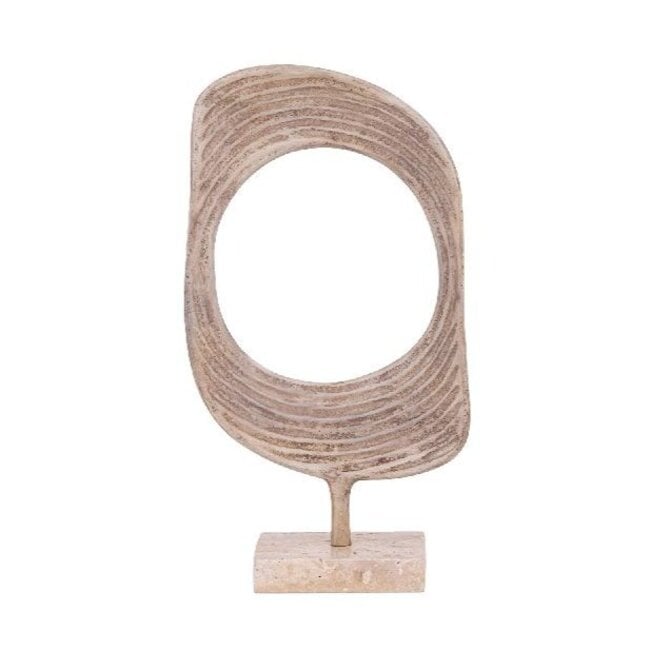PTMD Ornament Monah Beige gegoten aluminium op travertin voet S
