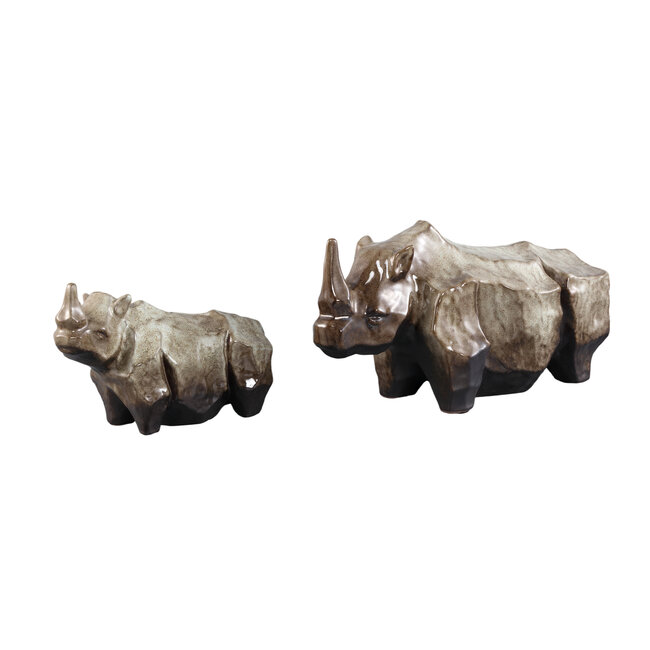 PTMD Ornament neushoorn Tarig Lichtbruin Keramiek S
