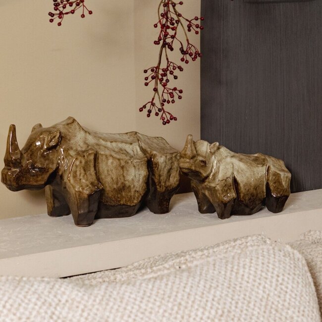 PTMD Ornament neushoorn Tarig Lichtbruin Keramiek L