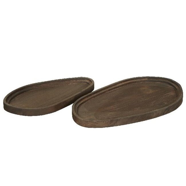 PTMD Dienblad Firas organisch donkerbruin mangohout – set van 2