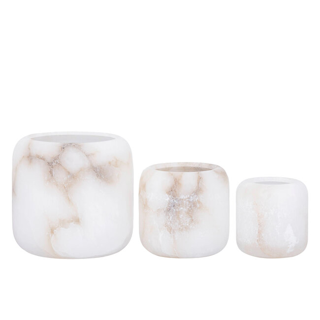 PTMD Theelicht Audin Wit Alabaster rond L