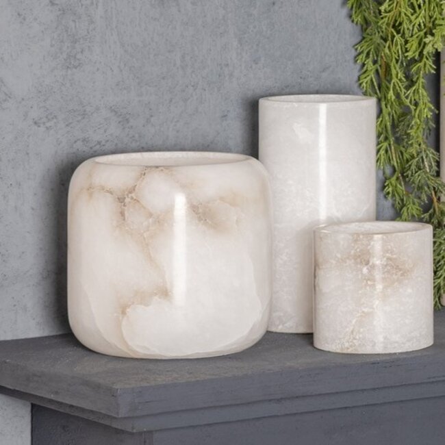 PTMD Theelicht Audin Wit Alabaster rond L
